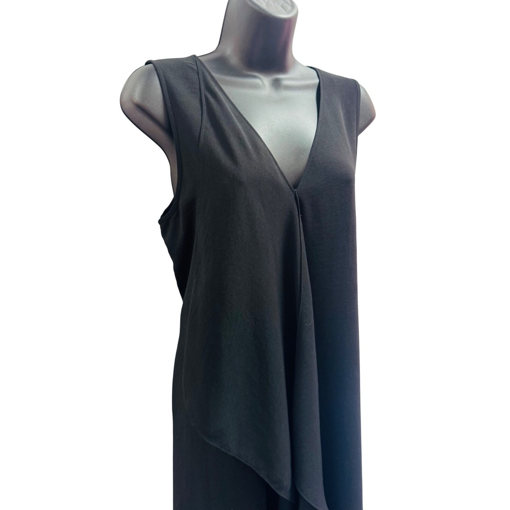 White House Black Market Black Asymmetric Drape Front Midi Dress Womens Size 10 - Picture 2 of 5